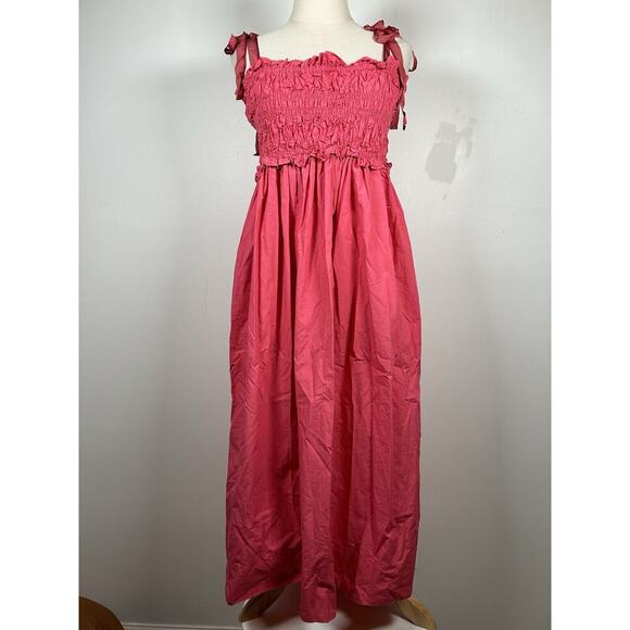 Ulla Johnson Akshara Midi Dress in Honeysuckle Pink Poplin Cotton Size 6 - Picture 5 of 12
